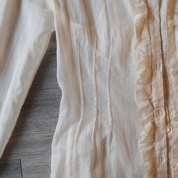 CELINE Ethereal White Silk Blend Long Sleeve Blouse - Picture 7 of 12